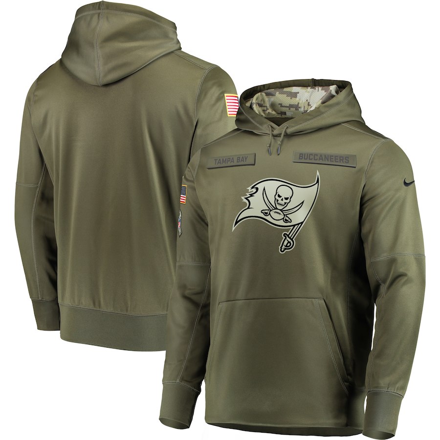 Men's Tampa Bay Buccaneers 2018 Olive Salute to Service Sideline Therma Performance Pullover Stitched Hoodie